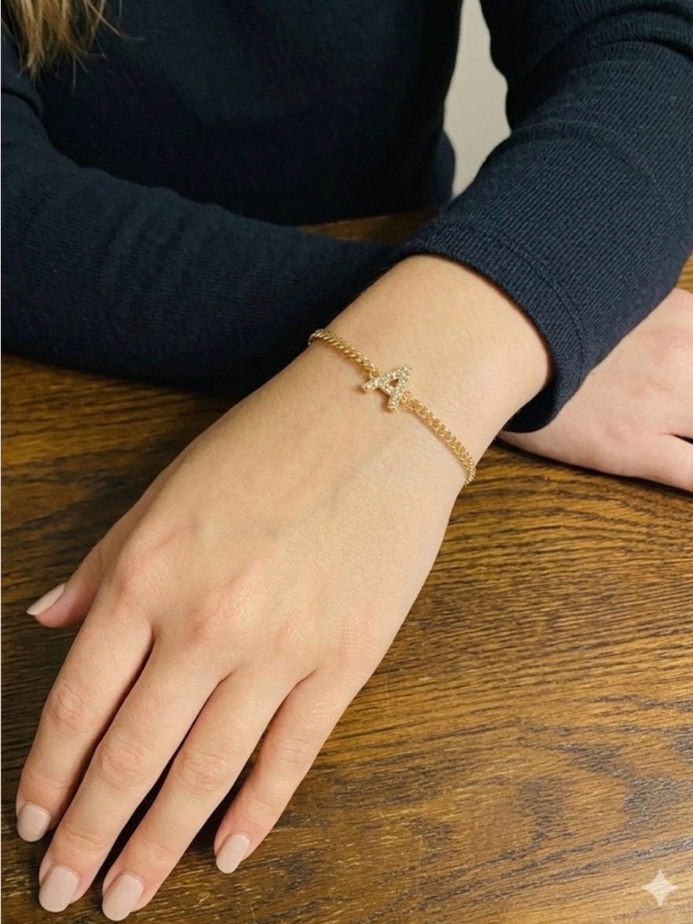 NWT Claire’s Gold Rhinestone A Initial Chain Bracelet Letter Charm Dainty